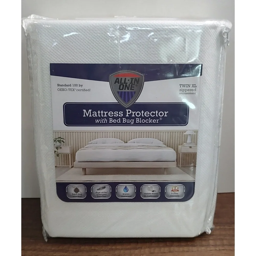 All in One Bed Zippered Mattress Cover with Bug Blocker Twin XL White B5